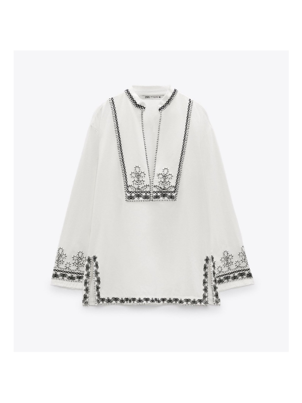 Zara White Tunic with Black Embroidery
